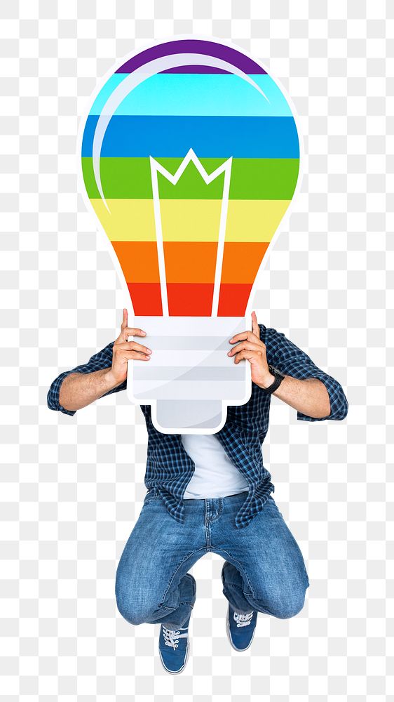 Rainbow light bulb png sticker, transparent background