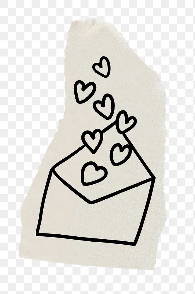 Love letter png sticker, doodle, ripped paper, transparent background