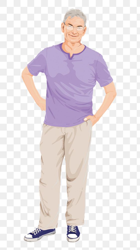 Senior man png sticker, full body length in transparent background