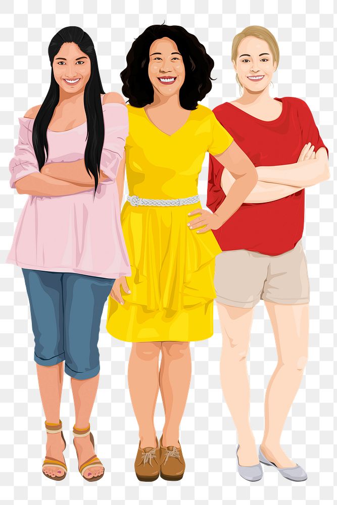 PNG diverse women sticker, full length characters in transparent background