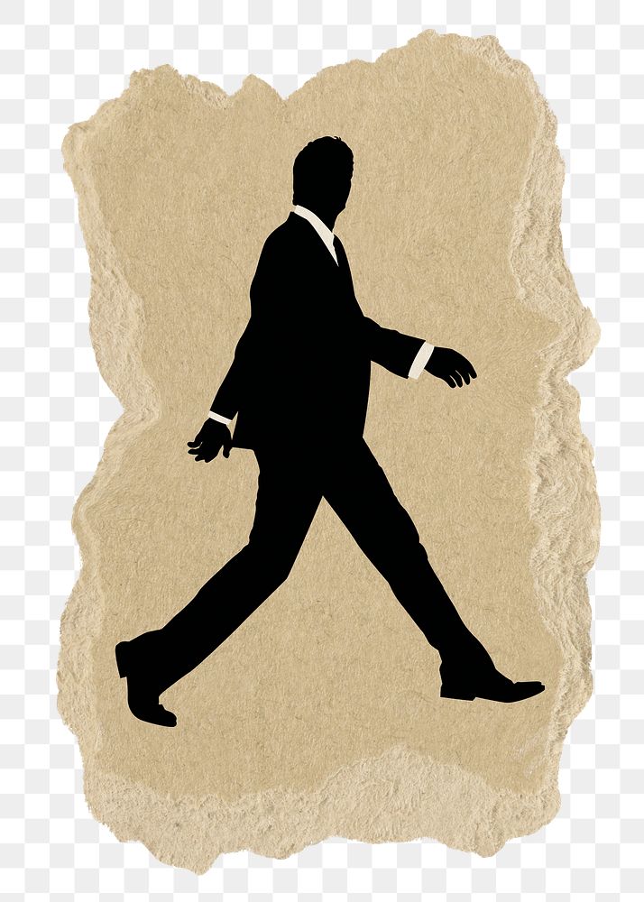 PNG businessman collage element, walking silhouette, transparent background