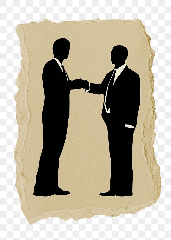 PNG handshake collage element, businessmen silhouette, transparent background
