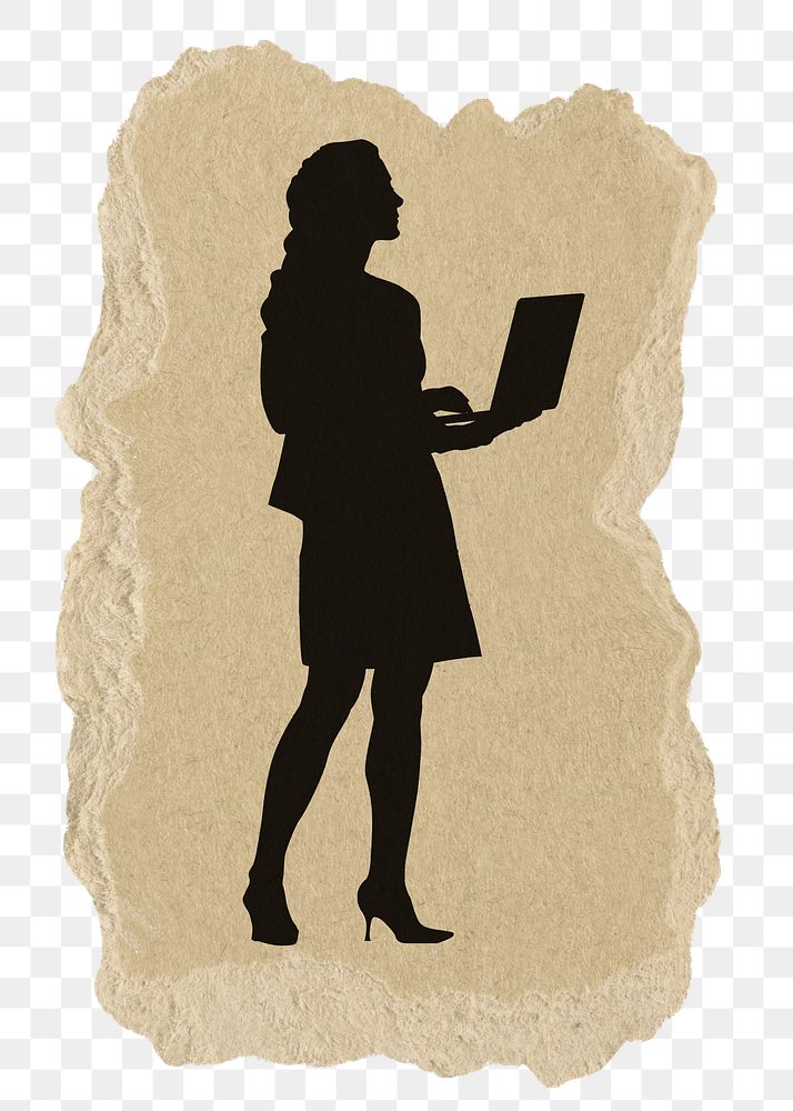 PNG businesswoman sticker, working silhouette, transparent background