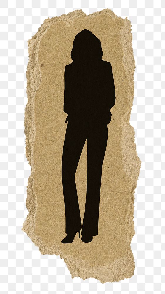 PNG standing sticker, businesswoman silhouette, transparent background