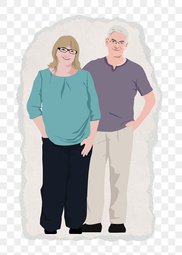 PNG senior couple, standing characters, transparent background
