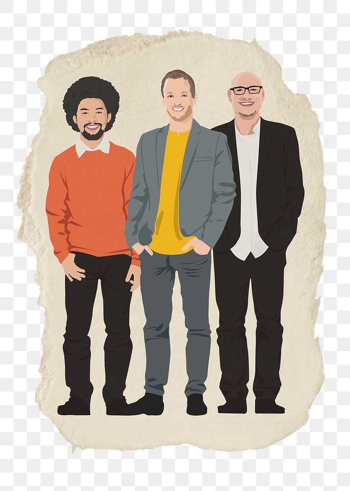 Diverse people png sticker, ripped paper, transparent background