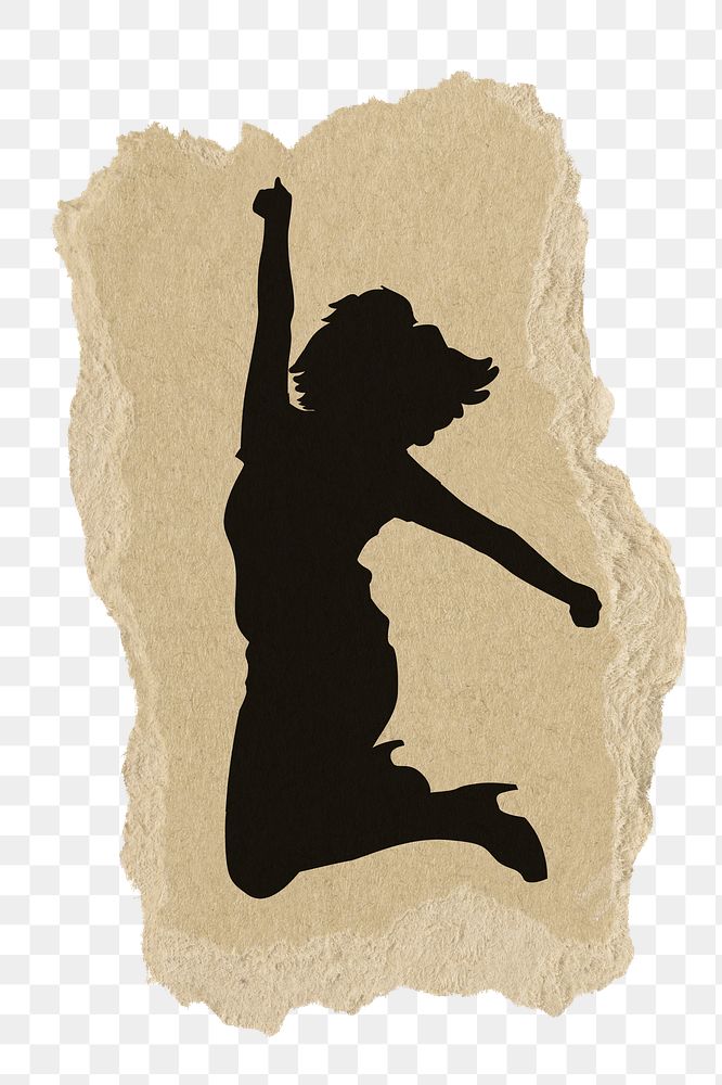 PNG businesswoman collage element, jumping silhouette, transparent background