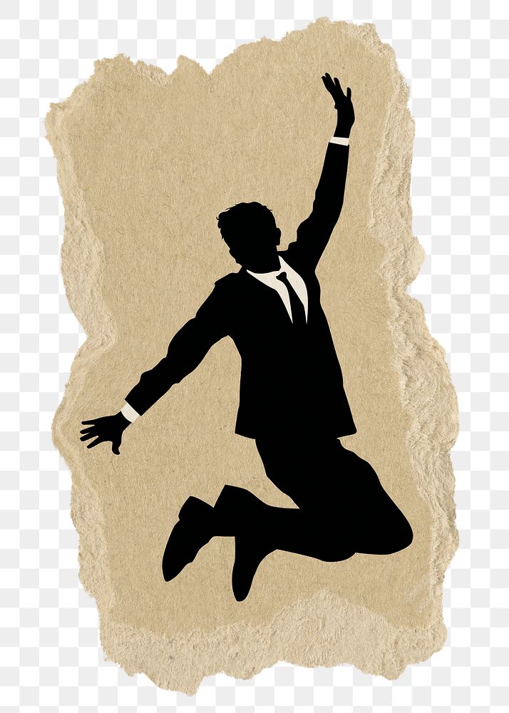 PNG businessman collage element, jumping silhouette, transparent background