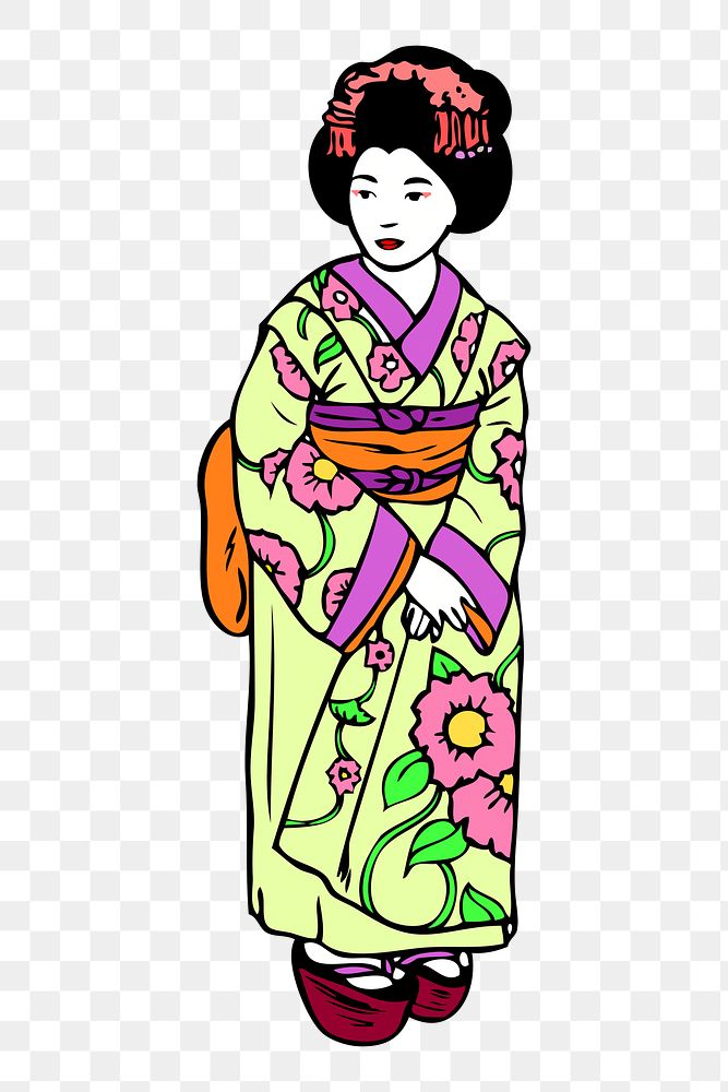 Japanese kimono woman png sticker, transparent background. Free public domain CC0 image.