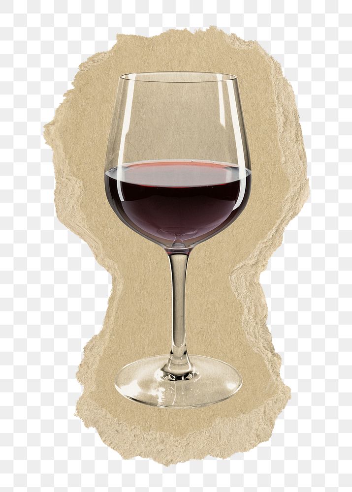 Wine glass png sticker, ripped paper, transparent background