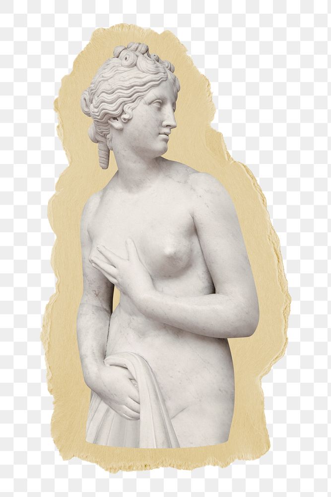 Greek goddess statue png sticker, ripped paper, transparent background