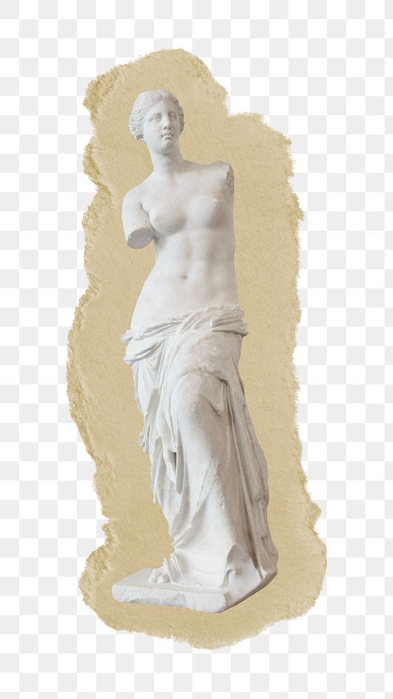 Greek goddess statue png sticker, ripped paper, transparent background