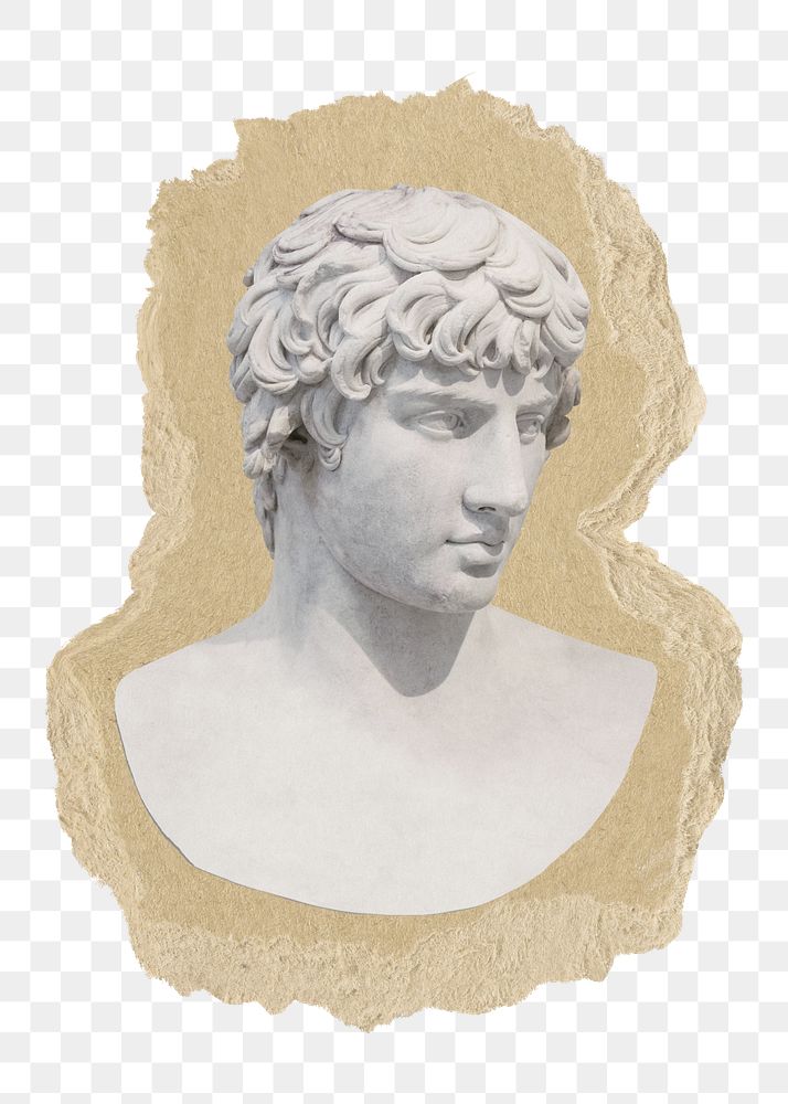 Greek god statue png sticker, ripped paper, transparent background