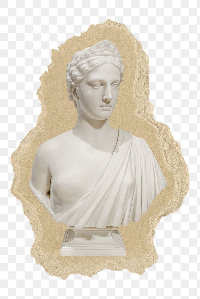 Greek goddess statue png sticker, ripped paper, transparent background