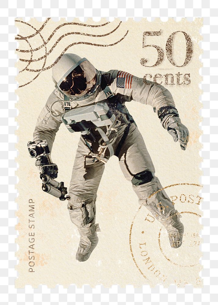 Astronaut sticker png, postage stamp, transparent background