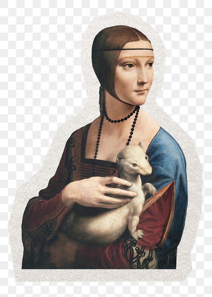 Da Vinci png sticker, Lady with an Ermine in transparent background, remix by rawpixel