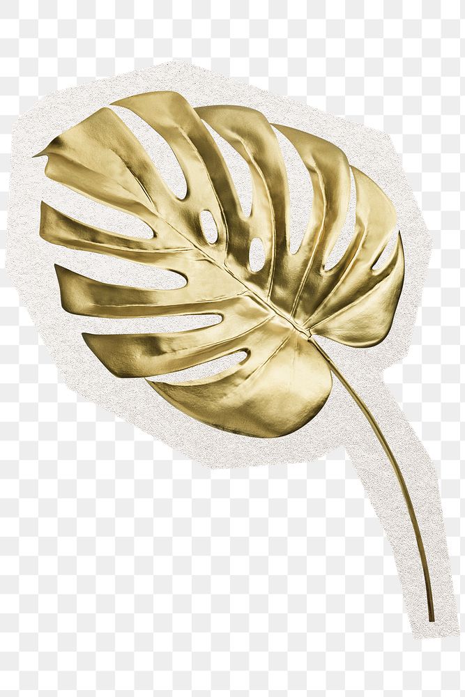 PNG gold tropical leaf sticker, transparent background