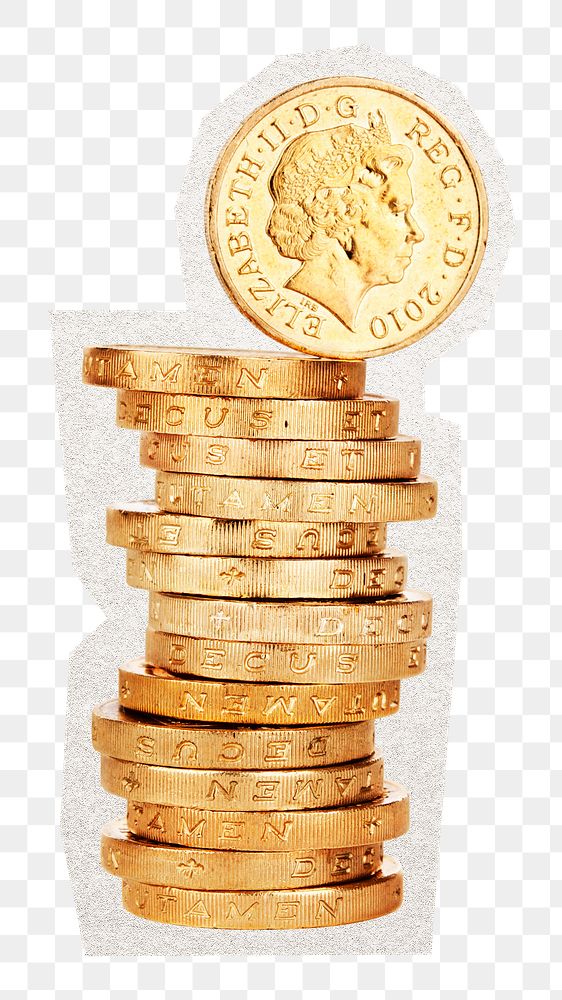 British pound coin stack, png sticker. 15 JUNE 2022 - BANGKOK, THAILAND
