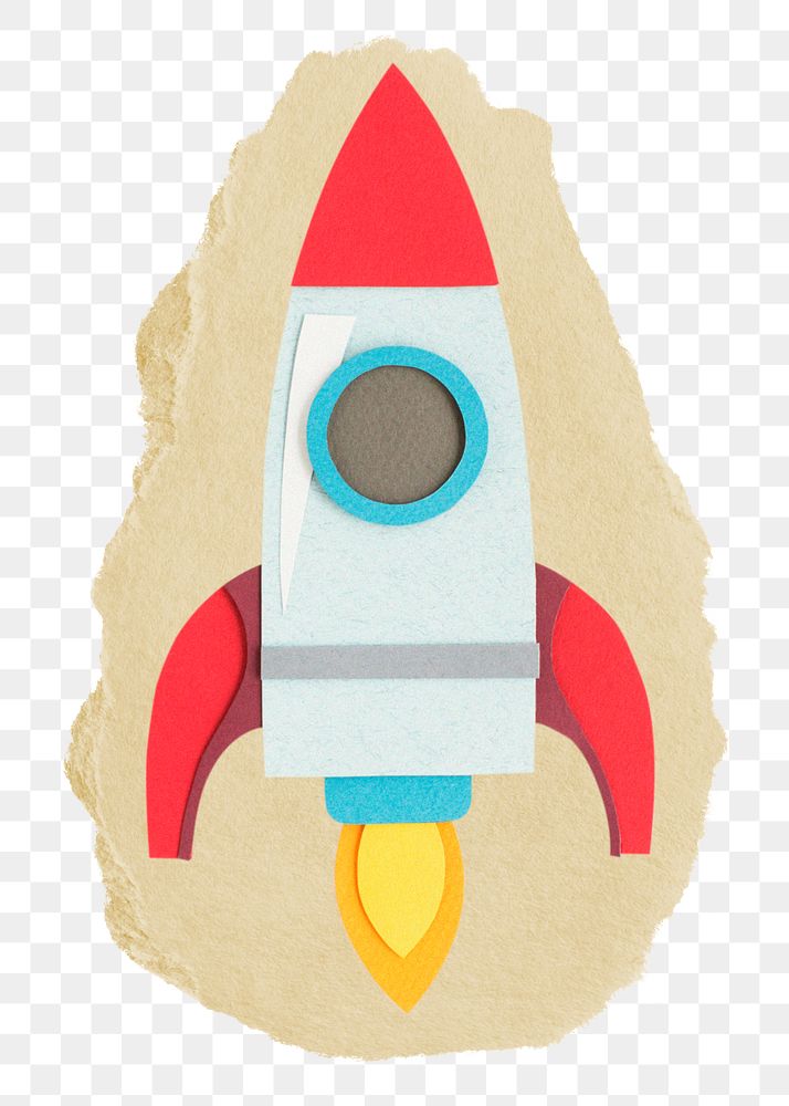 Launching rocket png sticker, ripped paper, transparent background