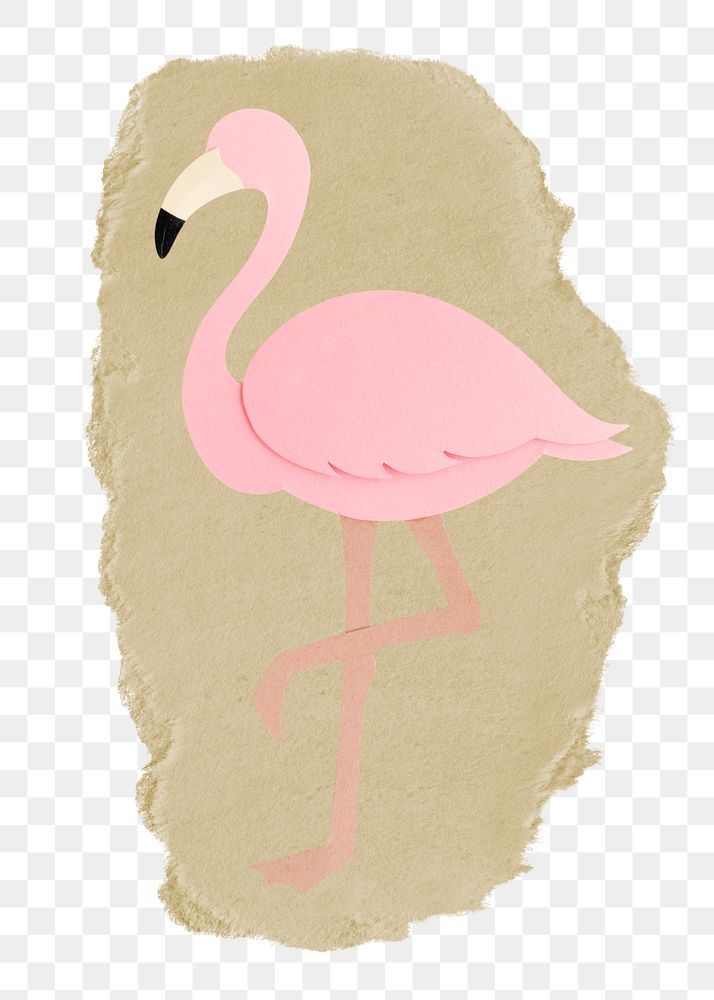 Flamingo bird png sticker, ripped paper, transparent background