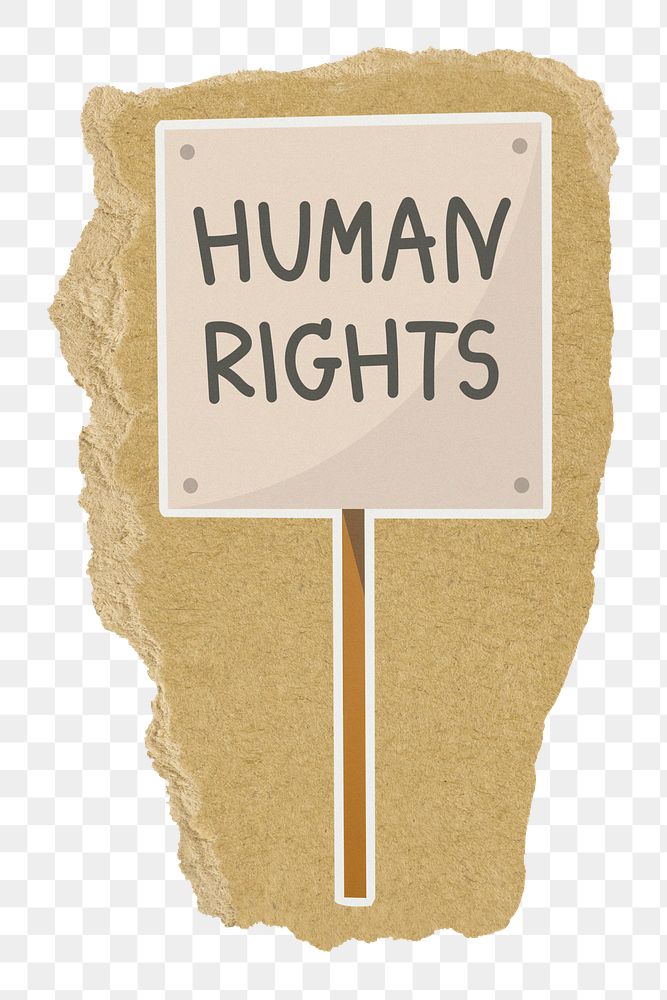 Human rights sign png sticker, ripped paper, transparent background