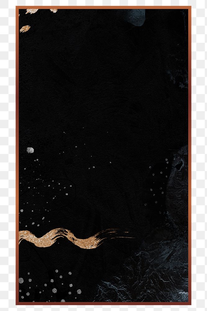 Png elegant rectangular frame black, gold brush stroke, transparent background