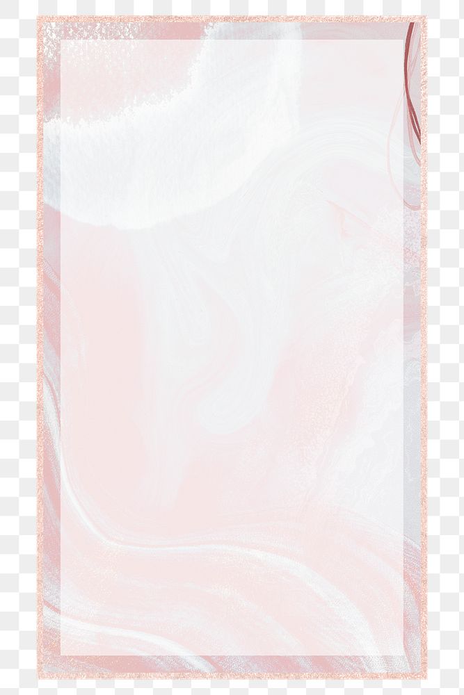Png rectangular frame pink watercolour marble design, glitter, transparent background