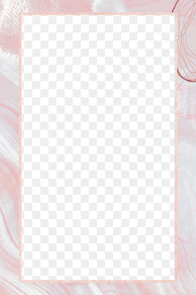 Png rectangular frame pink watercolour marble design, glitter, transparent background