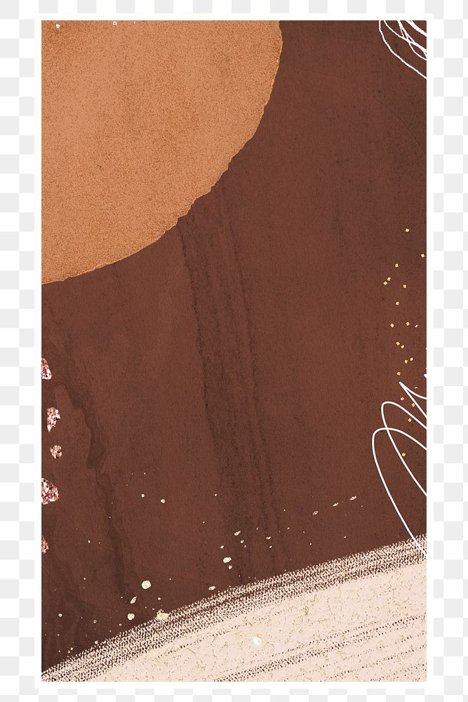 Png rectangular frame brown Memphis, brush stroke, transparent background