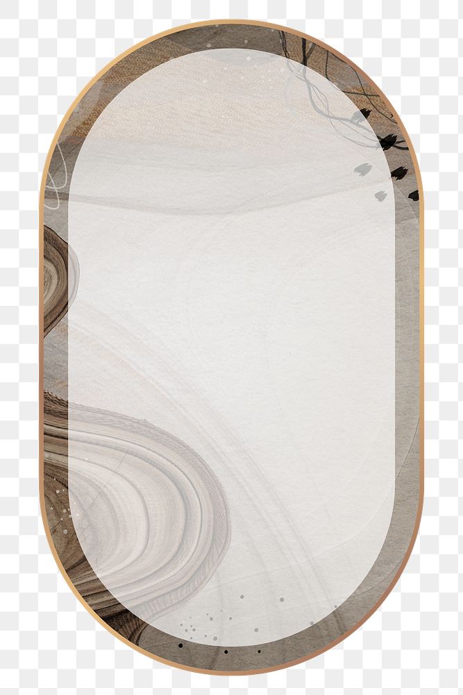 Png oval frame brown Memphis, elegant brush stroke, transparent background