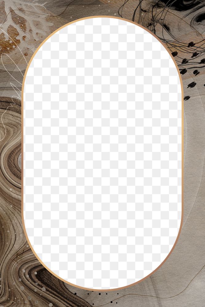Png oval frame brown Memphis, elegant brush stroke, transparent background