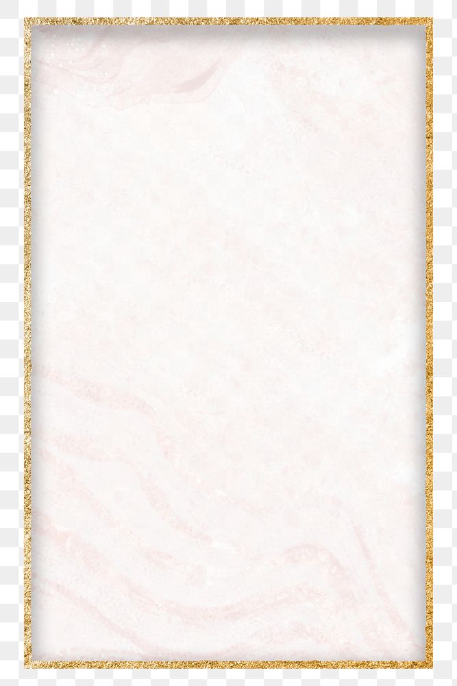 Png rectangular frame pink watercolour marble design, gold, transparent background