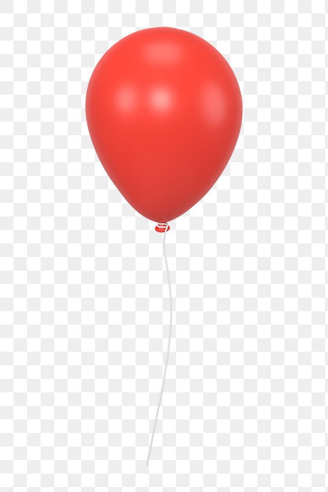 Red balloon icon  png sticker, 3D rendering illustration, transparent background