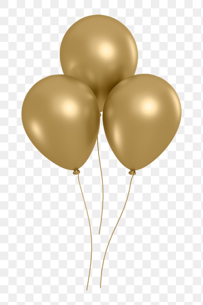 Party balloons icon  png sticker, 3D gold design, transparent background