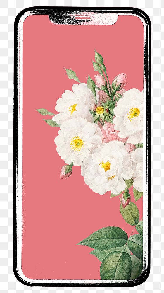 Png floral phone screen sticker, transparent background