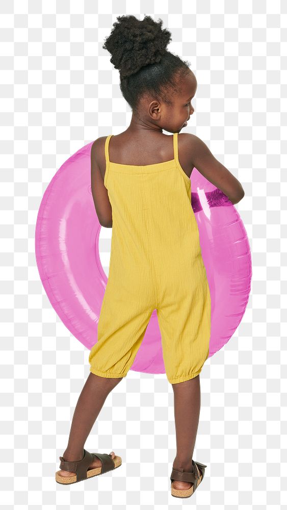 Png back view black girl in jumpsuit with swim ring