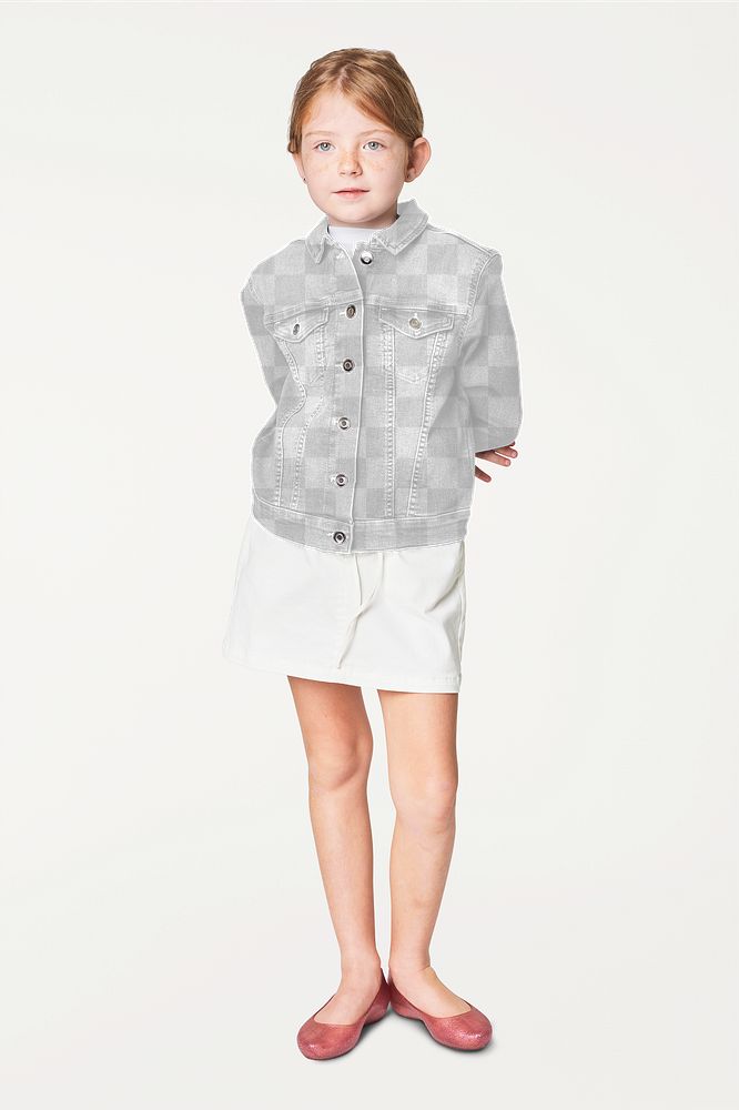 Girl's png jacket full body mockup in studio