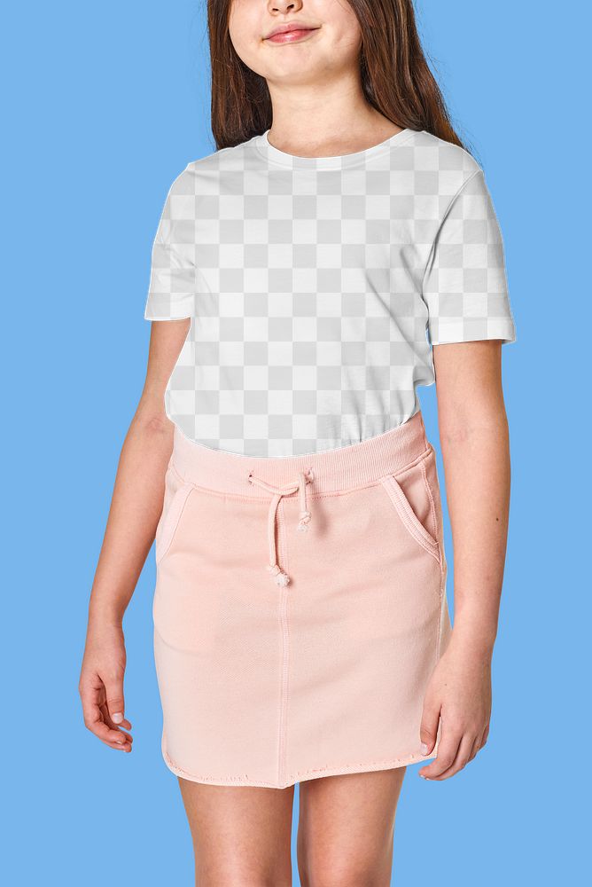 Woman wearing png t-shirt mockup and pink skirt