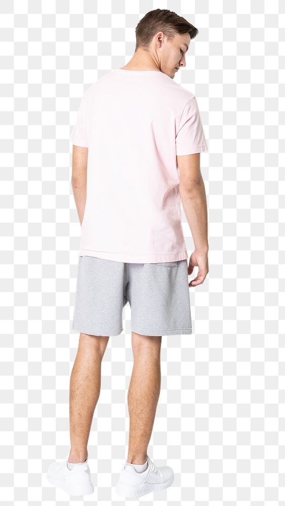 Man png mockup in pink t-shirt basic wear