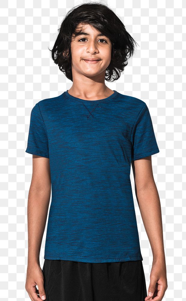 Png blue t-shirt mockup for boys youth apparel