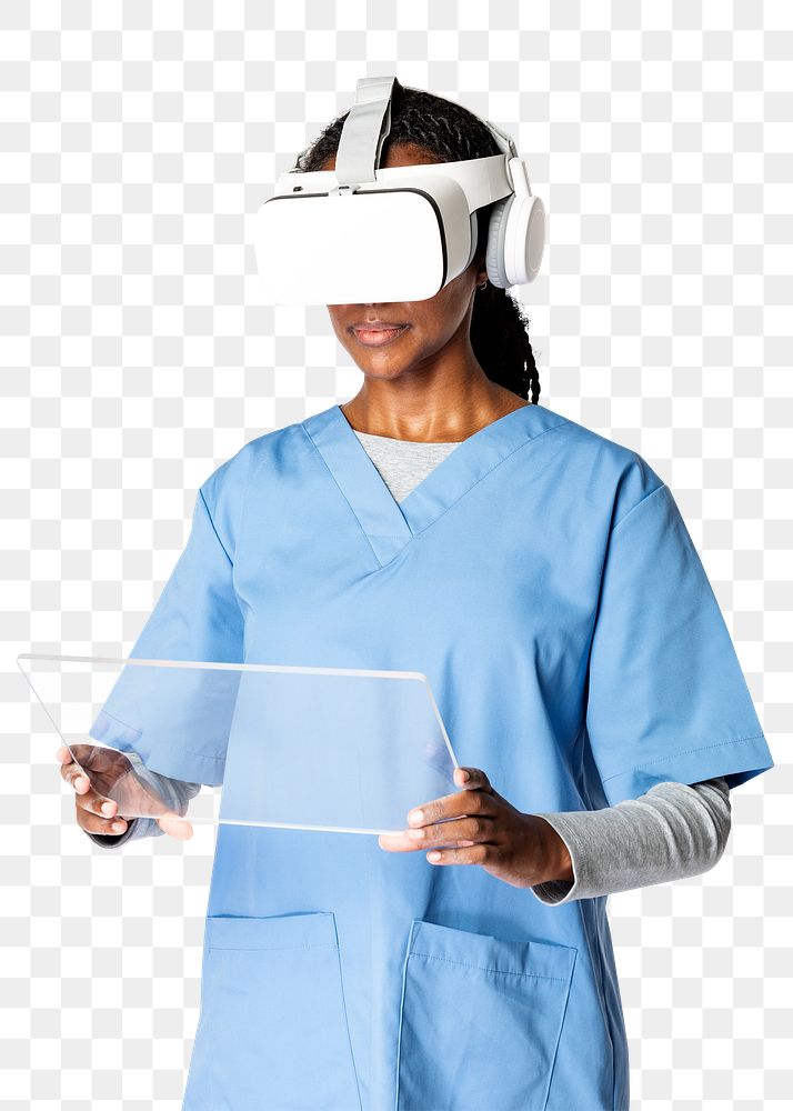 Doctor in VR glasses png mockup with medical uniform
