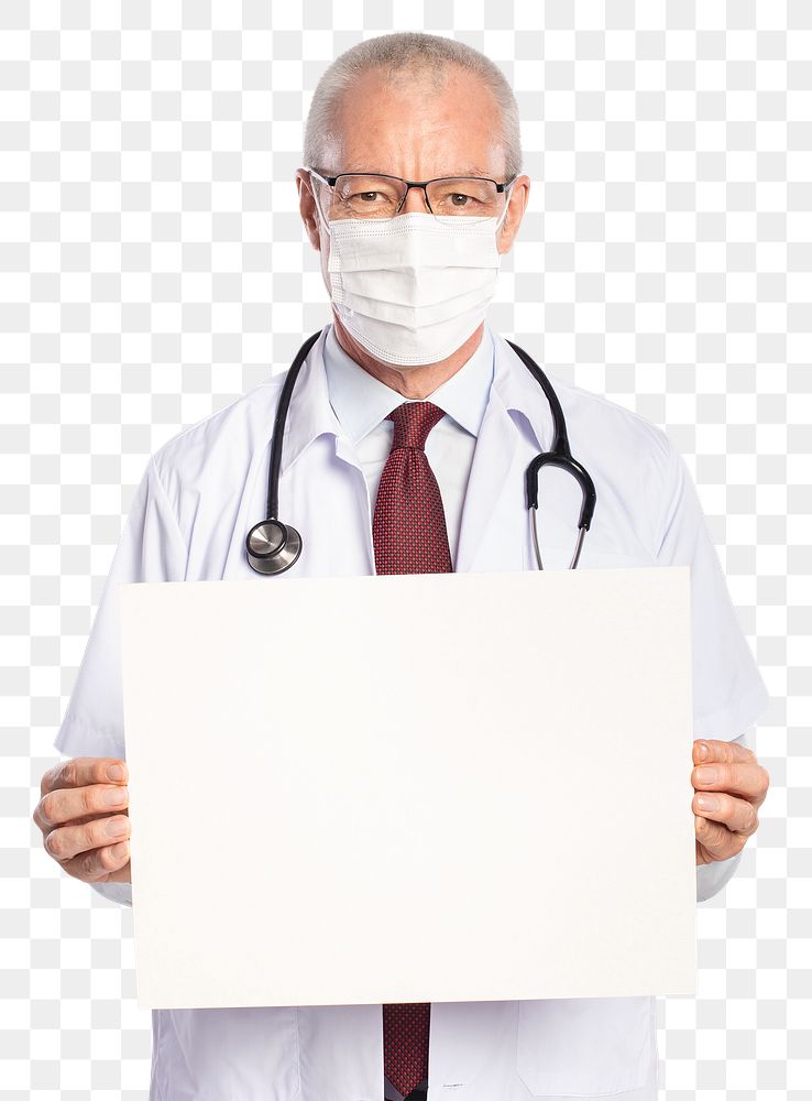 Male doctor png mockup showing a blank sign board
