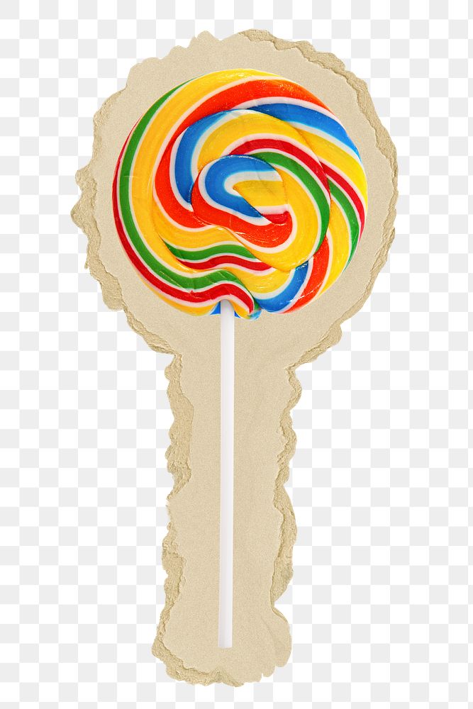 Colorful lollipop png sticker, ripped paper, transparent background