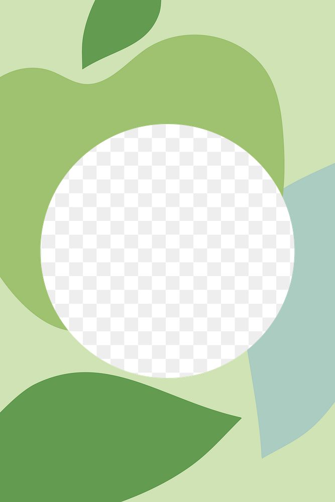 Green apple PNG round frame, transparent design space