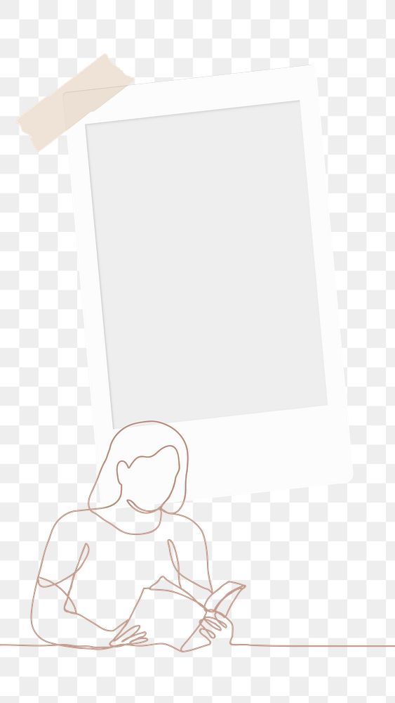Instant photo png frame, woman reading element graphic