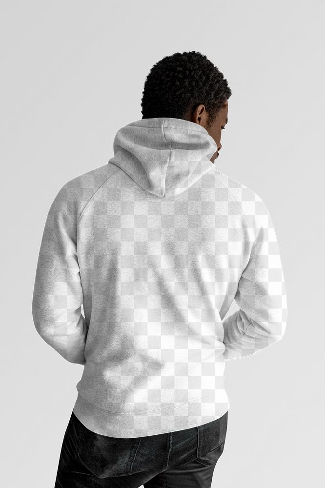 Men's hoodie apparel mockup png on black model