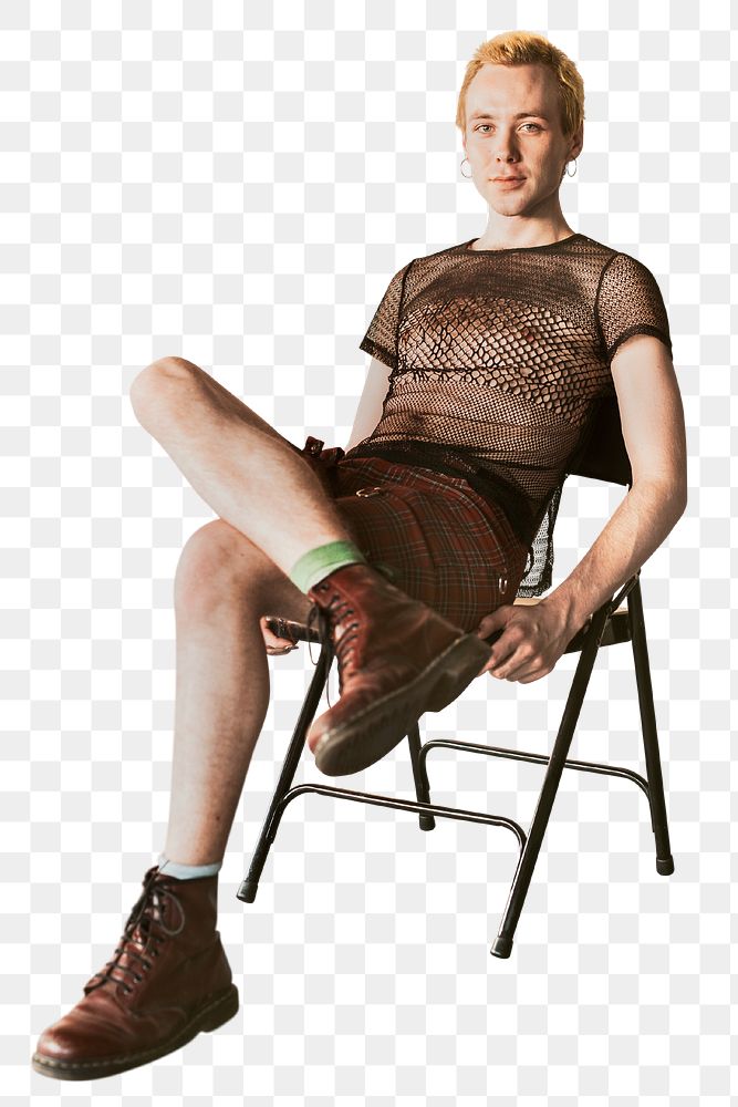 Non-binary person png, sitting on a chair