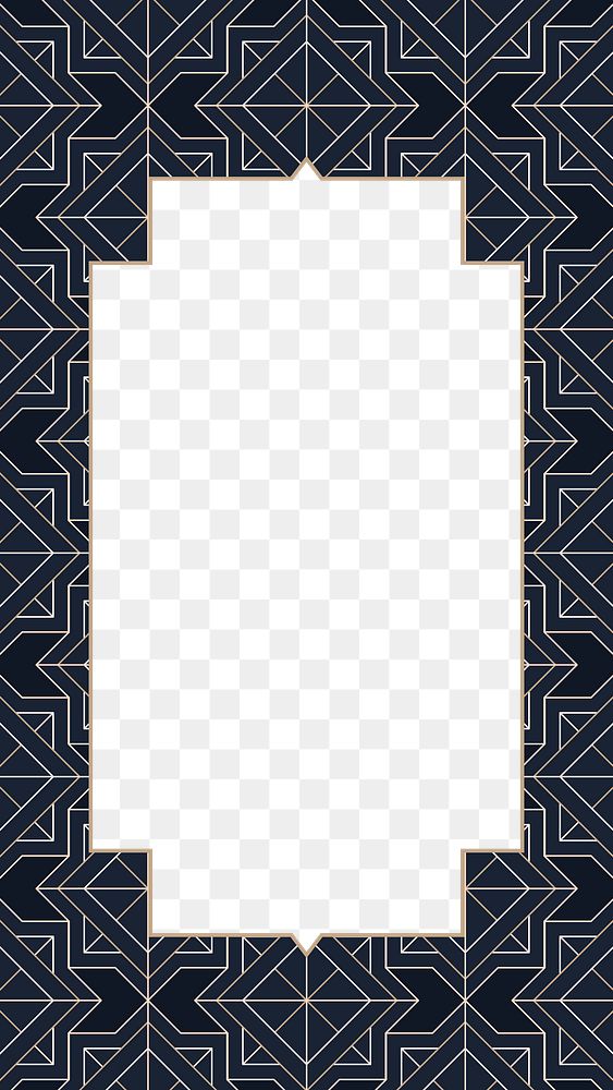 Art deco png frame, luxury square design, transparent background