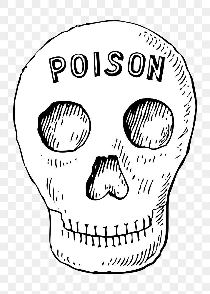 Human skull with poison word png illustration, transparent background. Free public domain CC0 image.