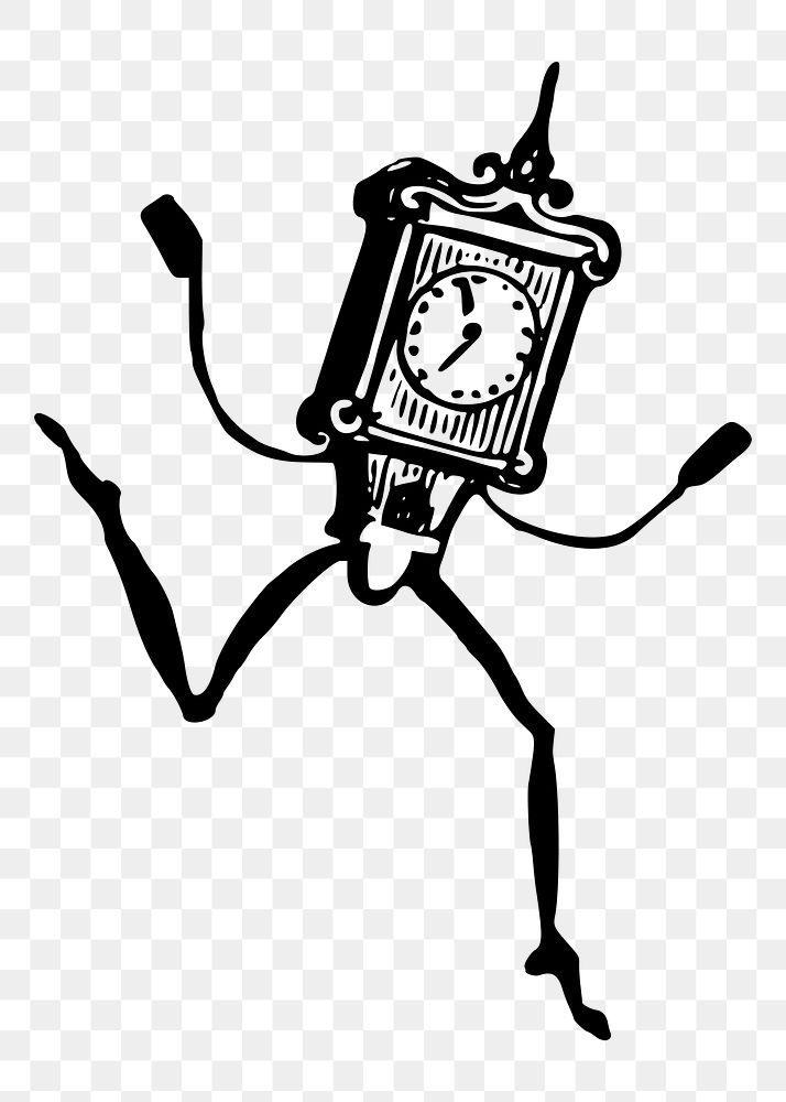 Anthropomorphic clock png  illustration, transparent background. Free public domain CC0 image.